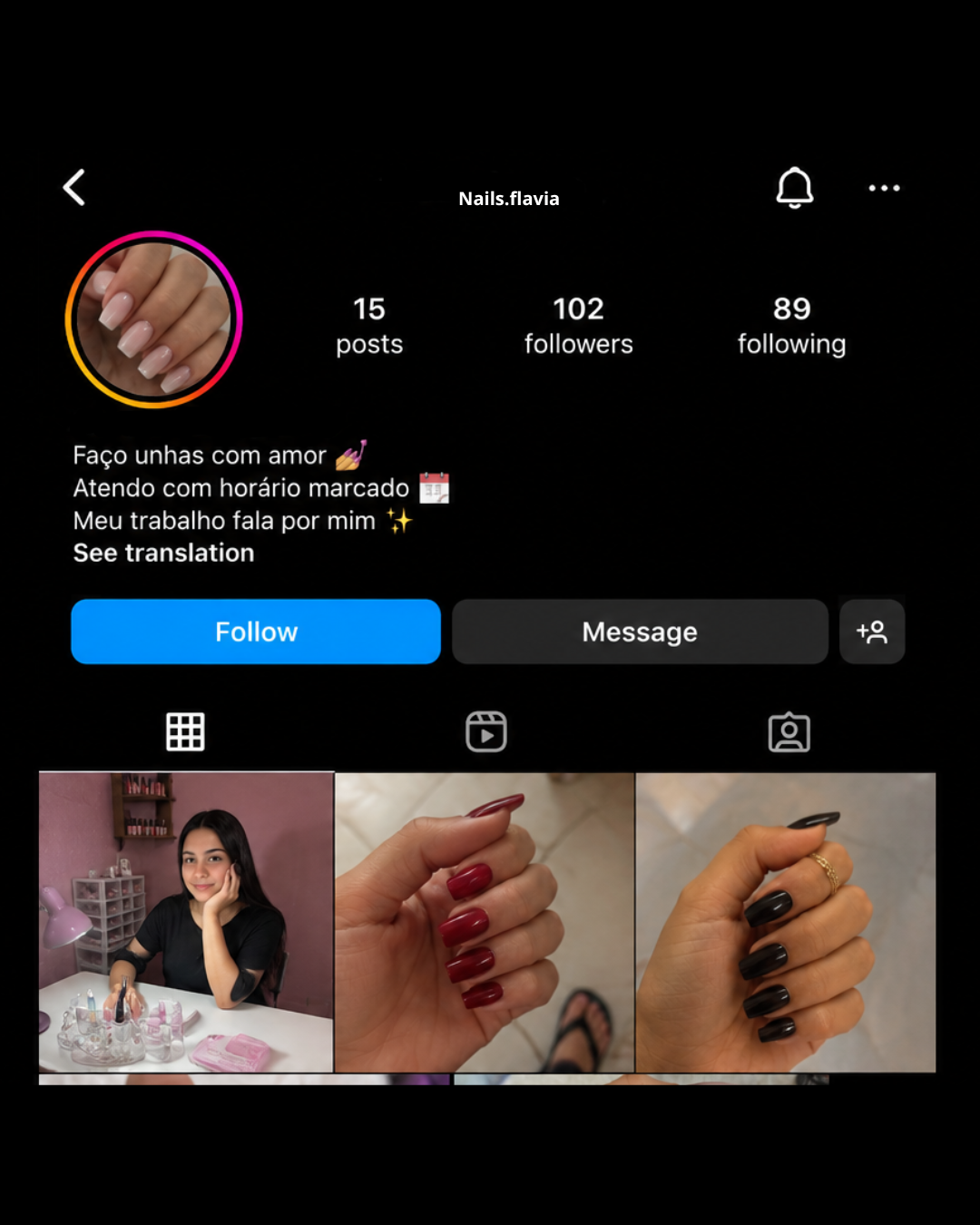 Perfil de Instagram com aparência amadora