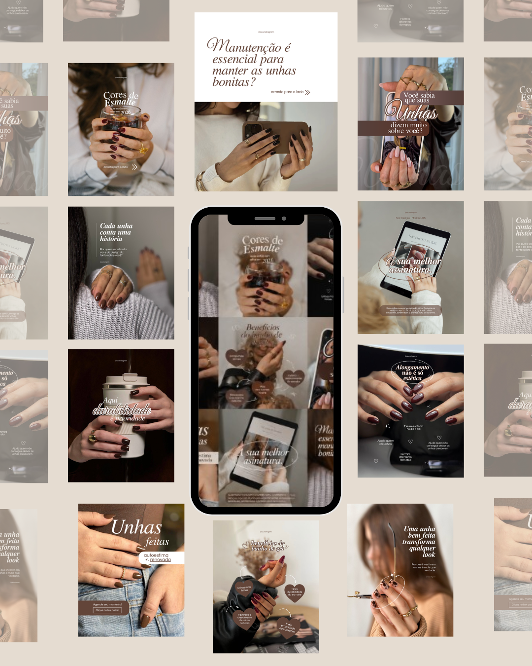 Mockup do feed Instagram da Socialia com templates para Nail Designers