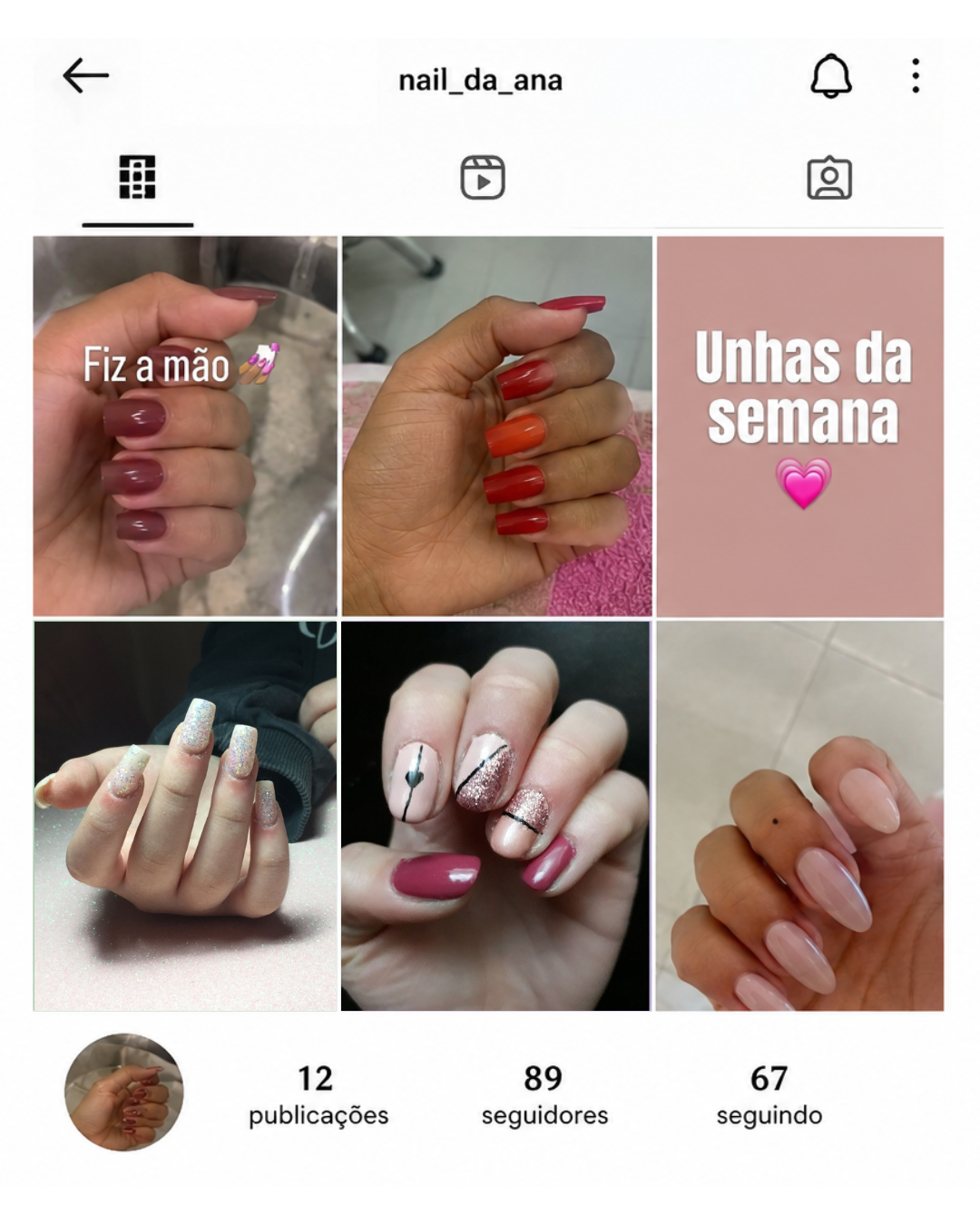Feed com apenas fotos de unhas